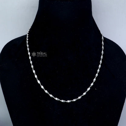18-inch 925 sterling silver twisted chain necklace from TRIBAL ORNAMENTS, unisex jewelry with a handmade design.