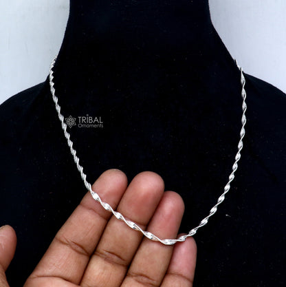 18-inch 925 Sterling silver twisting chain necklace by TRIBAL ORNAMENTS, unisex jewelry with handmade design.