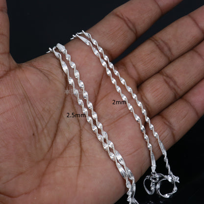 18-inch 925 sterling silver twisting chain necklace by Tribal Ornaments, unisex jewelry with handcrafted design.