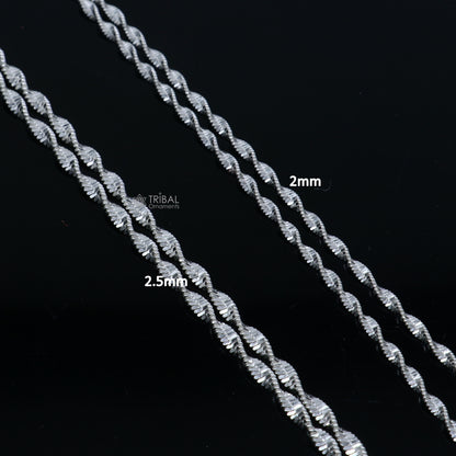 18-inch sterling silver twisting chain necklace by TRIBAL ORNAMENTS, unisex jewelry with handmade design and sleek 2mm link.