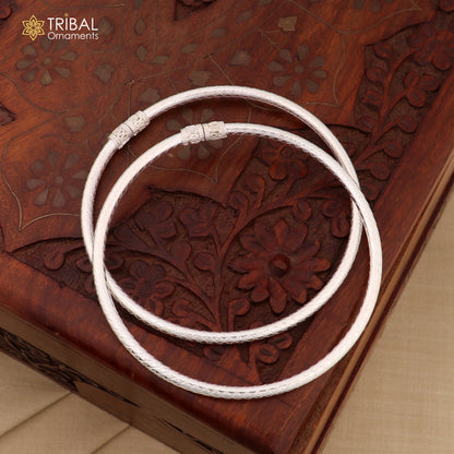 925 Sterling silver traditional women's foot kada bracelet with plain design, tribal jewelry, customized ankle ornament.