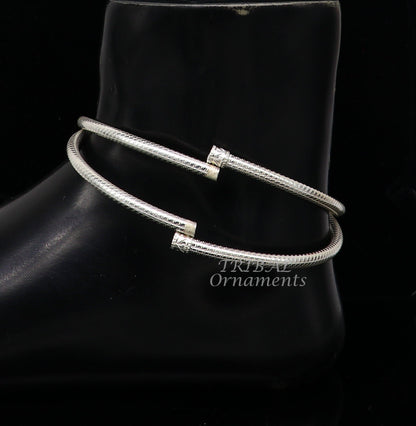 925 Sterling silver handmade traditional foot kada anklets bracelet with plain design, modern and trendy tribal anklet for brides