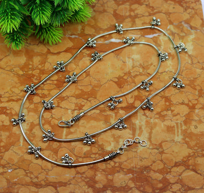 30" to 42" Handmade adjustable 925 sterling silver snake chain waist belt, belly chain waist chain with hanging drops tribal jewelry nwch15 - TRIBAL ORNAMENTS