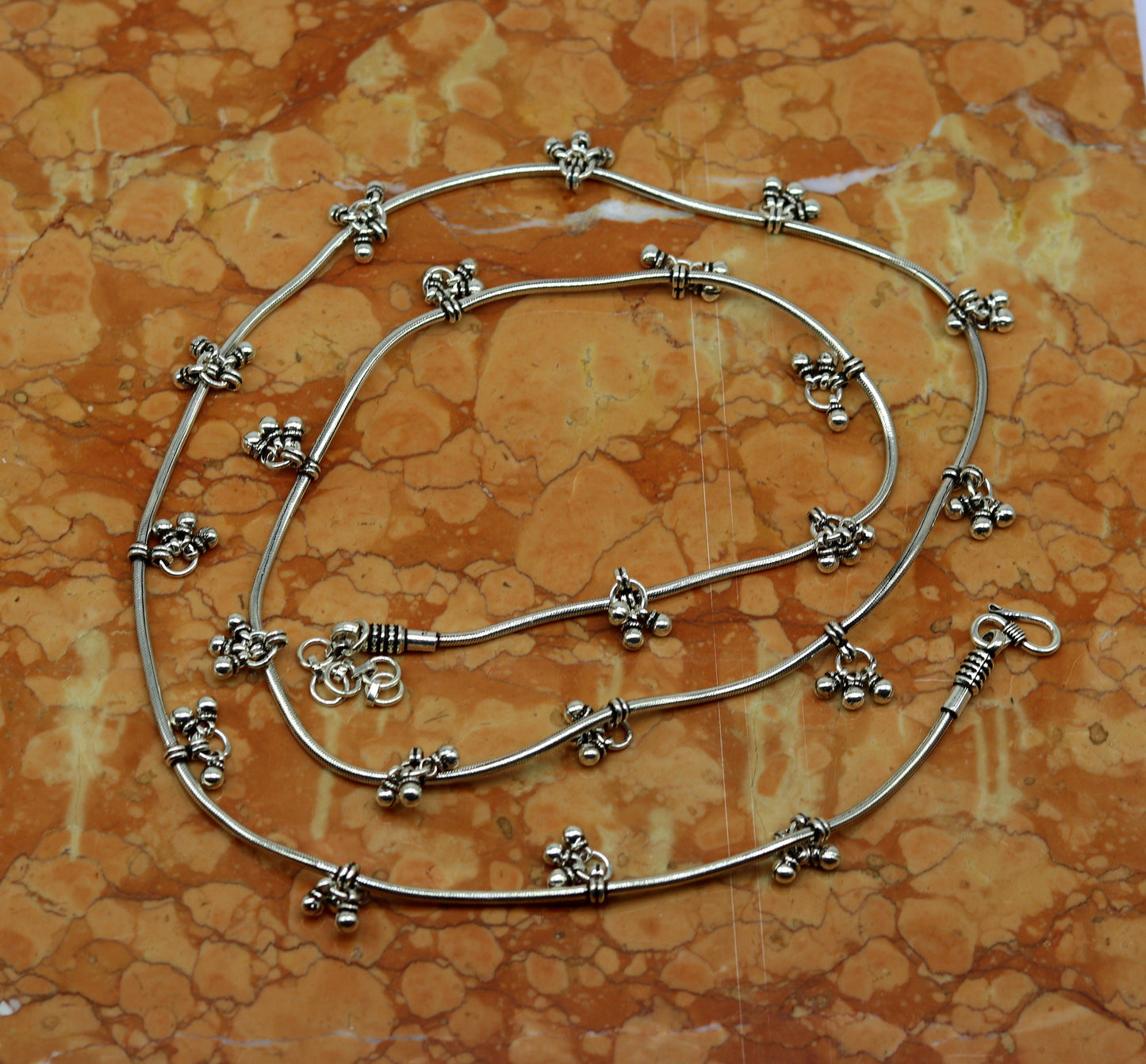 30" to 42" Handmade adjustable 925 sterling silver snake chain waist belt, belly chain waist chain with hanging drops tribal jewelry nwch15 - TRIBAL ORNAMENTS