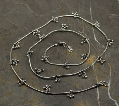 30" to 42" Handmade adjustable 925 sterling silver snake chain waist belt, belly chain waist chain with hanging drops tribal jewelry nwch15 - TRIBAL ORNAMENTS
