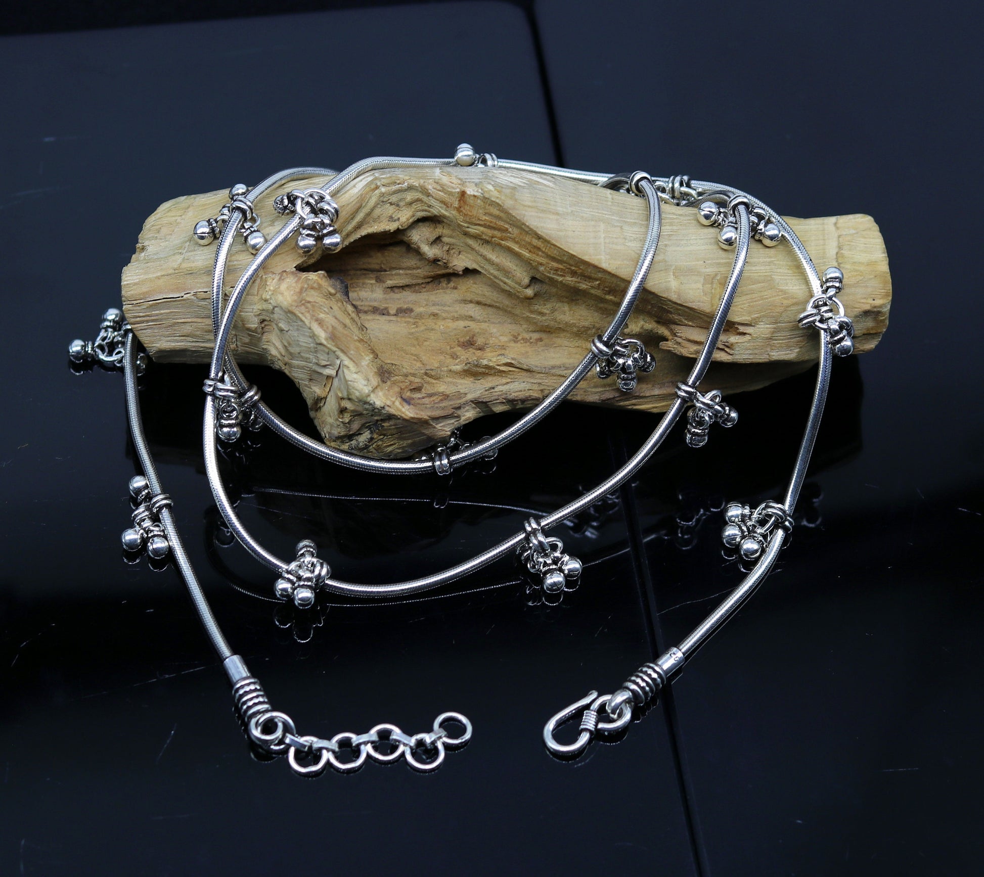 30" to 42" Handmade adjustable 925 sterling silver snake chain waist belt, belly chain waist chain with hanging drops tribal jewelry nwch15 - TRIBAL ORNAMENTS