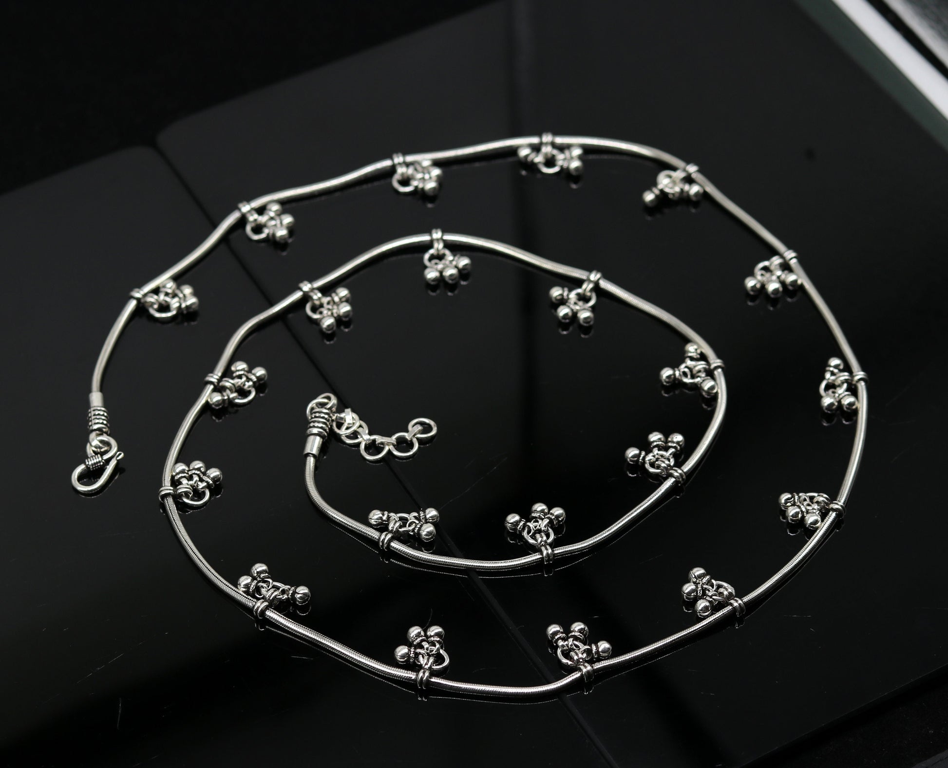 30" to 42" Handmade adjustable 925 sterling silver snake chain waist belt, belly chain waist chain with hanging drops tribal jewelry nwch15 - TRIBAL ORNAMENTS