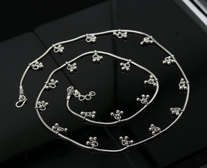 30" to 42" Handmade adjustable 925 sterling silver snake chain waist belt, belly chain waist chain with hanging drops tribal jewelry nwch15 - TRIBAL ORNAMENTS