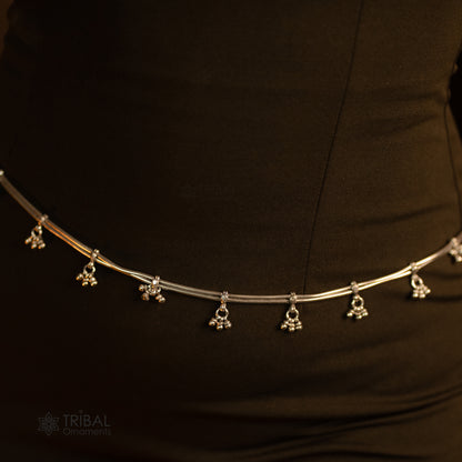 All size adjustable sterling silver snake chain belly and waist chain with double line design, handmade tribal belly dance jewelry