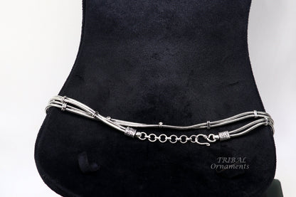 Sterling silver adjustable double line snake belly chain, waist chain, vintage sari chain by Tribal Ornaments, handcrafted jewelry.