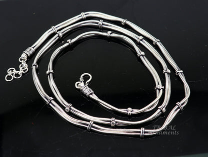 925 Sterling silver adjustable double line snake belly chain, vintage waist chain and sari chain with intricate design.