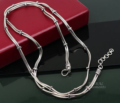 Sterling silver adjustable double line snake belly chain and waist chain, vintage design, handmade tribal jewelry, suitable as sari or waist chain.