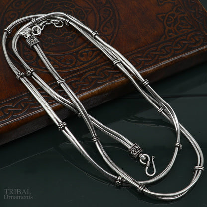 Sterling silver double line snake chain belly and waist chain with vintage design, adjustable handmade jewelry from Tribal Ornaments.