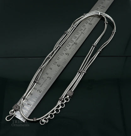 Sterling silver adjustable double-line snake chain belly and waist chain with vintage design, handcrafted by TRIBAL ORNAMENTS.