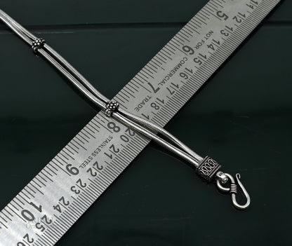 Sterling silver adjustable double-line snake chain belly and waist chain with vintage design from TRIBAL ORNAMENTS.
