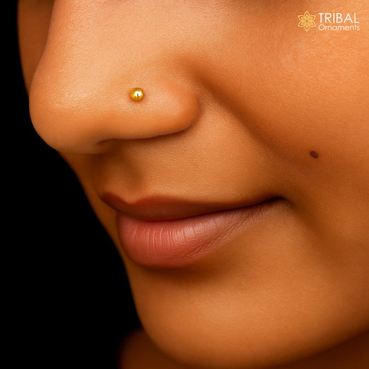 3mm / 4mm 18k Gold Ball Nose Pin Nose Piercing Thin Tiny Nose Stud np117 - TRIBAL ORNAMENTS