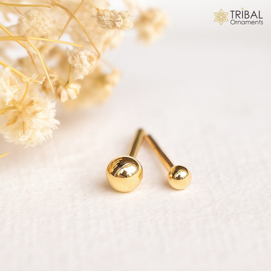 3MM/4MM  18kt yellow gold ball stud earrings unisex jewelry er214 - TRIBAL ORNAMENTS