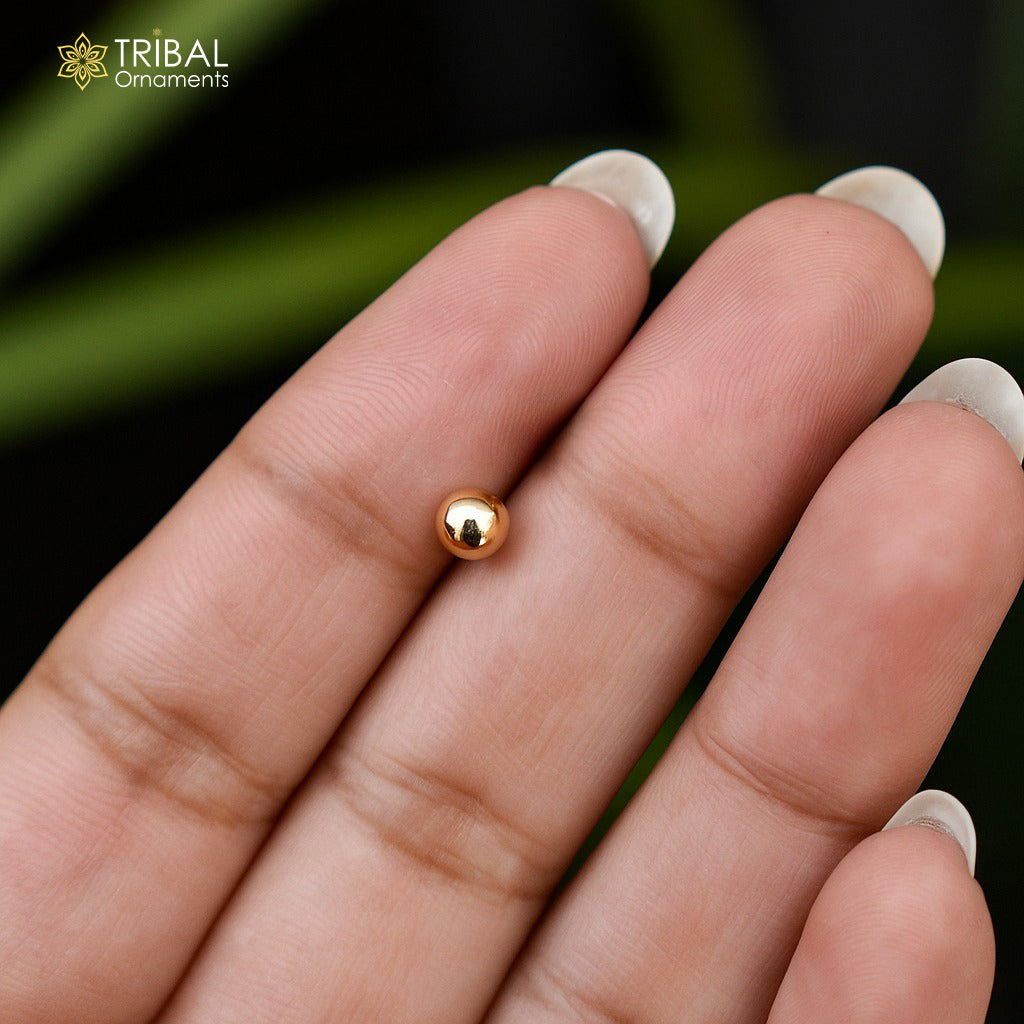 3MM/4MM  18kt yellow gold ball stud earrings unisex jewelry er214 - TRIBAL ORNAMENTS