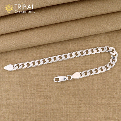 Shiny 925 sterling silver plain chain bracelet for boys and girls, featuring a stylish solid design with 3mm to 6mm links.