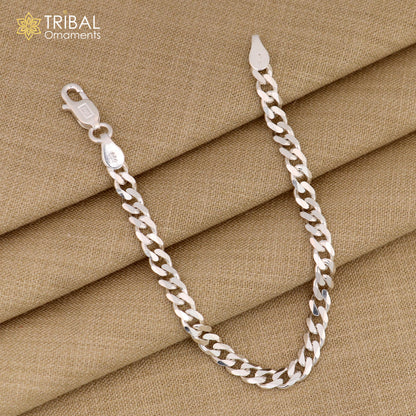 Shiny 925 sterling silver plain chain bracelet by Tribal Ornaments, stylish solid bracelet for boys and girls, 3mm to 6mm width