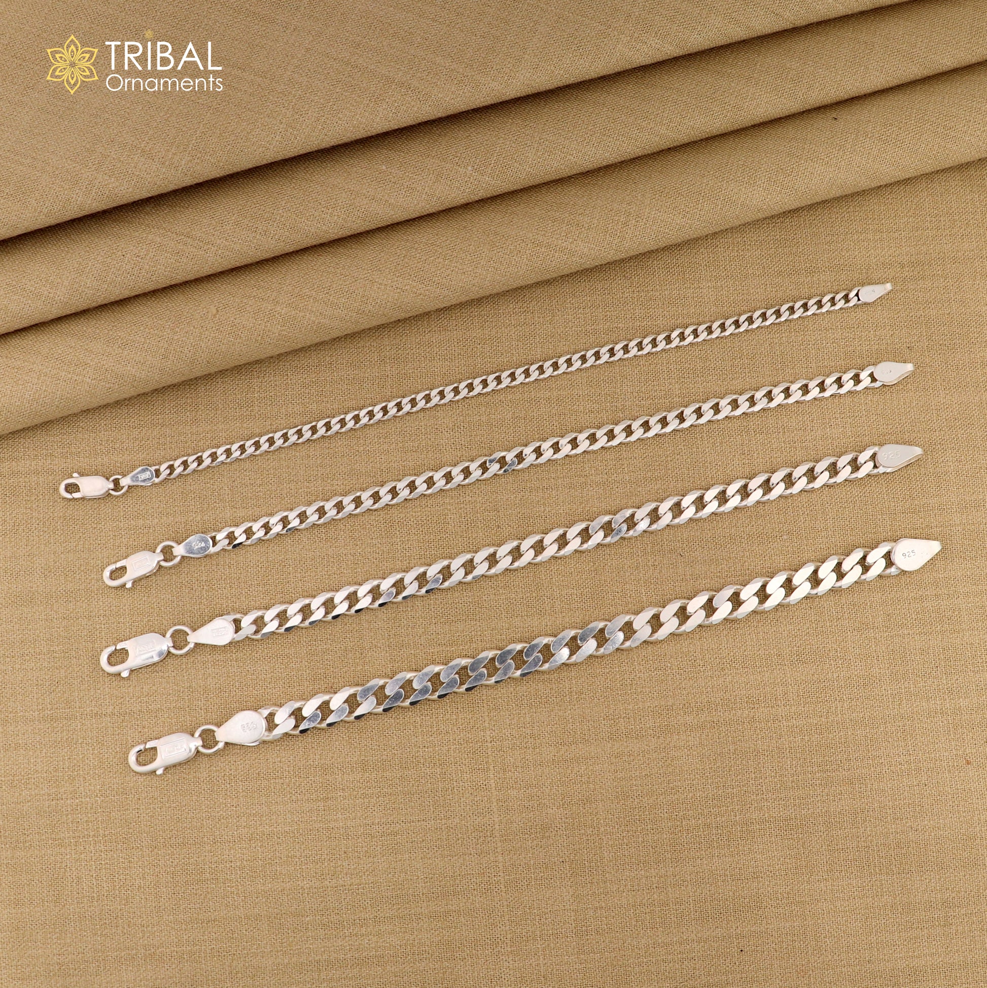 925 Sterling silver shiny stylish 3mm/4mm/ 5mm/ 6mm plain bracelet for both boys and girls, solid chain bracelet sbr708 - TRIBAL ORNAMENTS