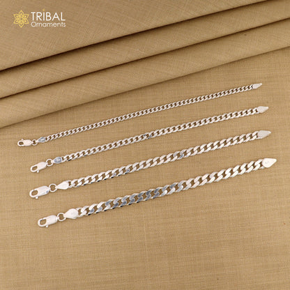 Sterling silver plain chain bracelet by Tribal Ornaments, stylish 3mm to 6mm solid bracelet for boys and girls.