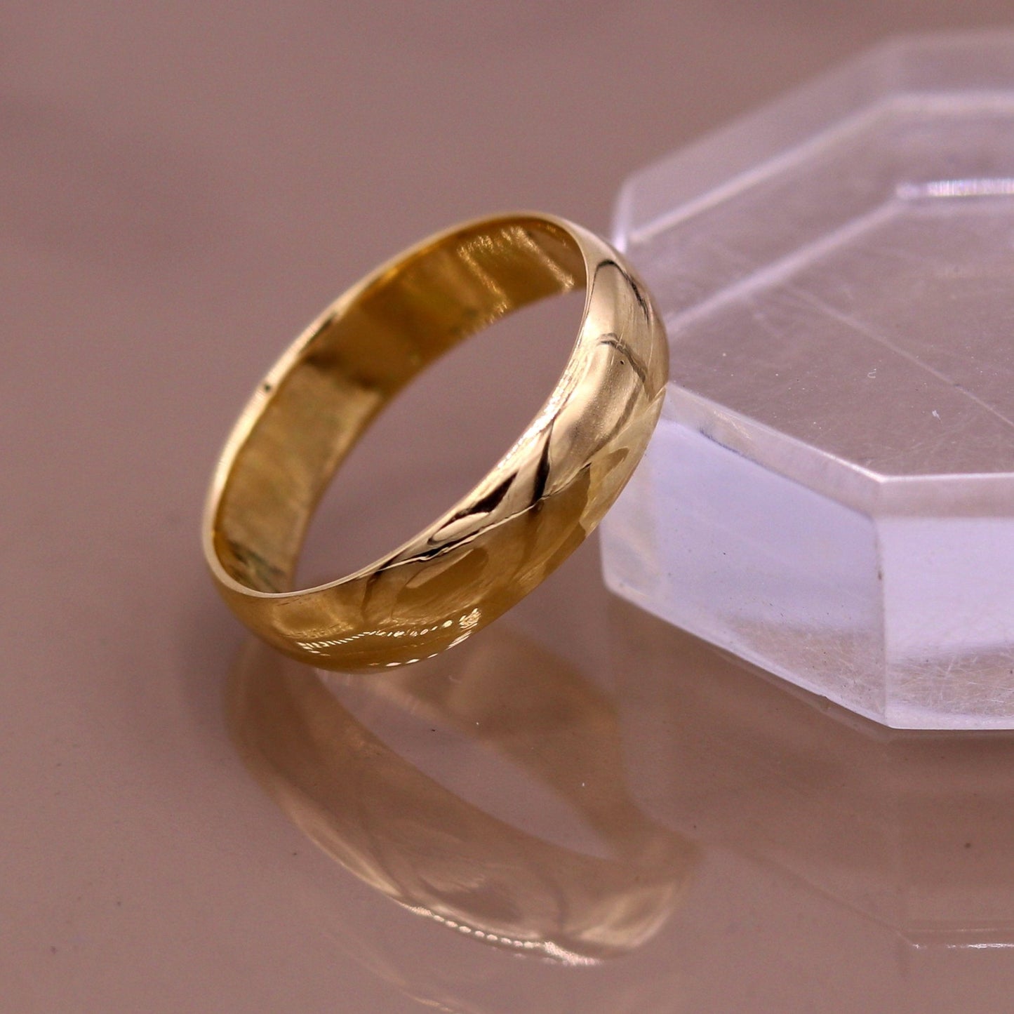 14kt yellow solid gold handmade gorgeous 5mm wedding anniversary engagement ring band for unisex gifting jewelry - TRIBAL ORNAMENTS