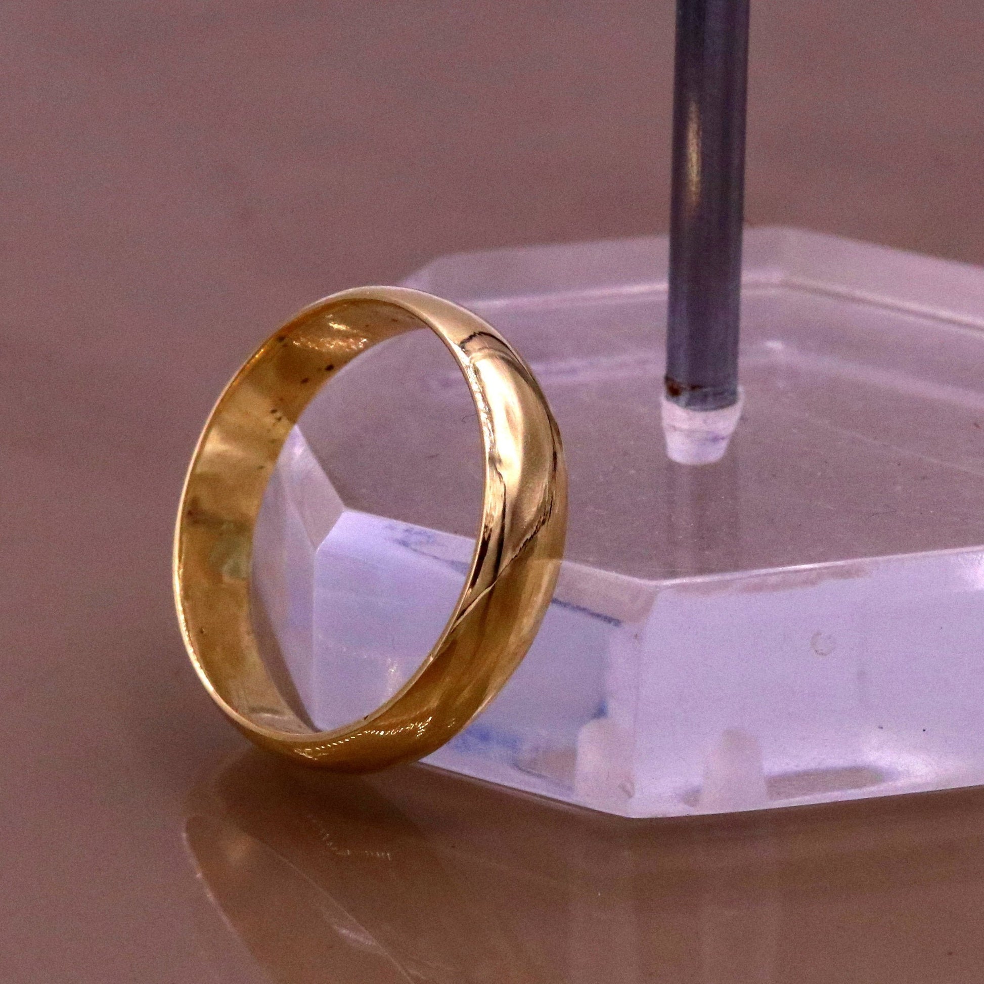 14kt yellow solid gold handmade gorgeous 5mm wedding anniversary engagement ring band for unisex gifting jewelry - TRIBAL ORNAMENTS