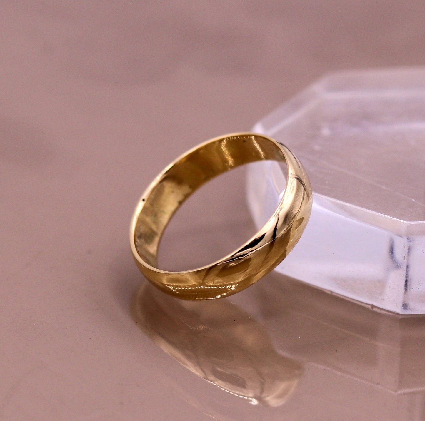 14kt yellow solid gold handmade gorgeous 5mm wedding anniversary engagement ring band for unisex gifting jewelry - TRIBAL ORNAMENTS