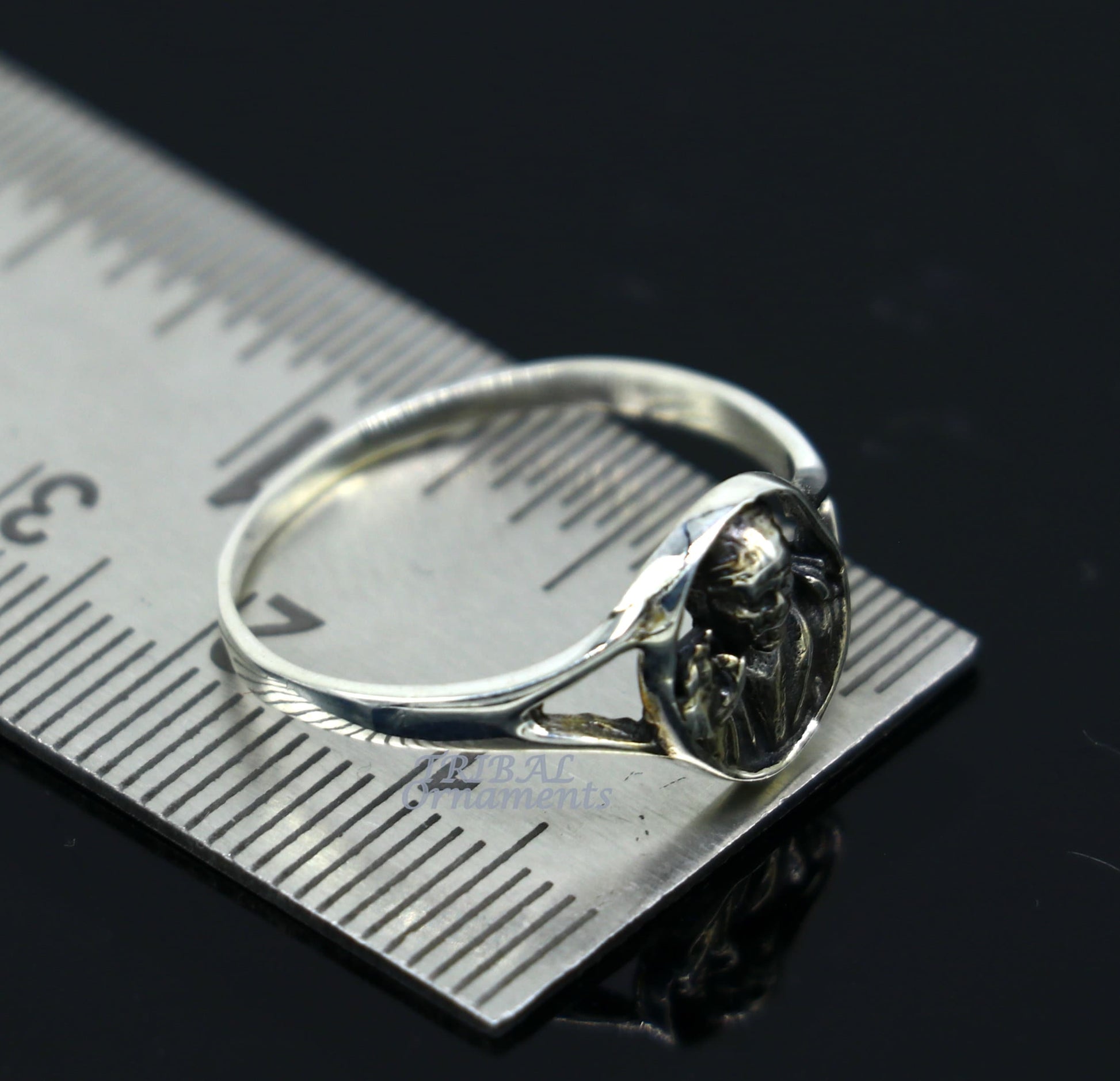 Sterling silver vintage Sai Baba ring band with intricate antique design, perfect for brides and wedding jewelry, by Tribal Ornaments.