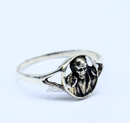 Sterling silver Sai Baba ring band with vintage antique style, customized design, ideal for brides and wedding jewelry.