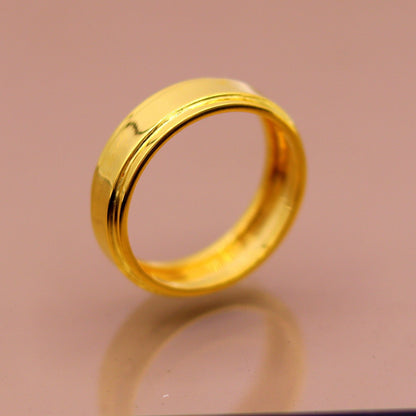 22KT yellow gold handmade wedding and engagement band ring by Tribal Ornaments, unisex design, available in all sizes.