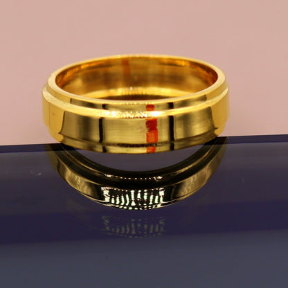 22KT yellow gold handmade wedding and engagement band ring by Tribal Ornaments, unisex design, available in all sizes.