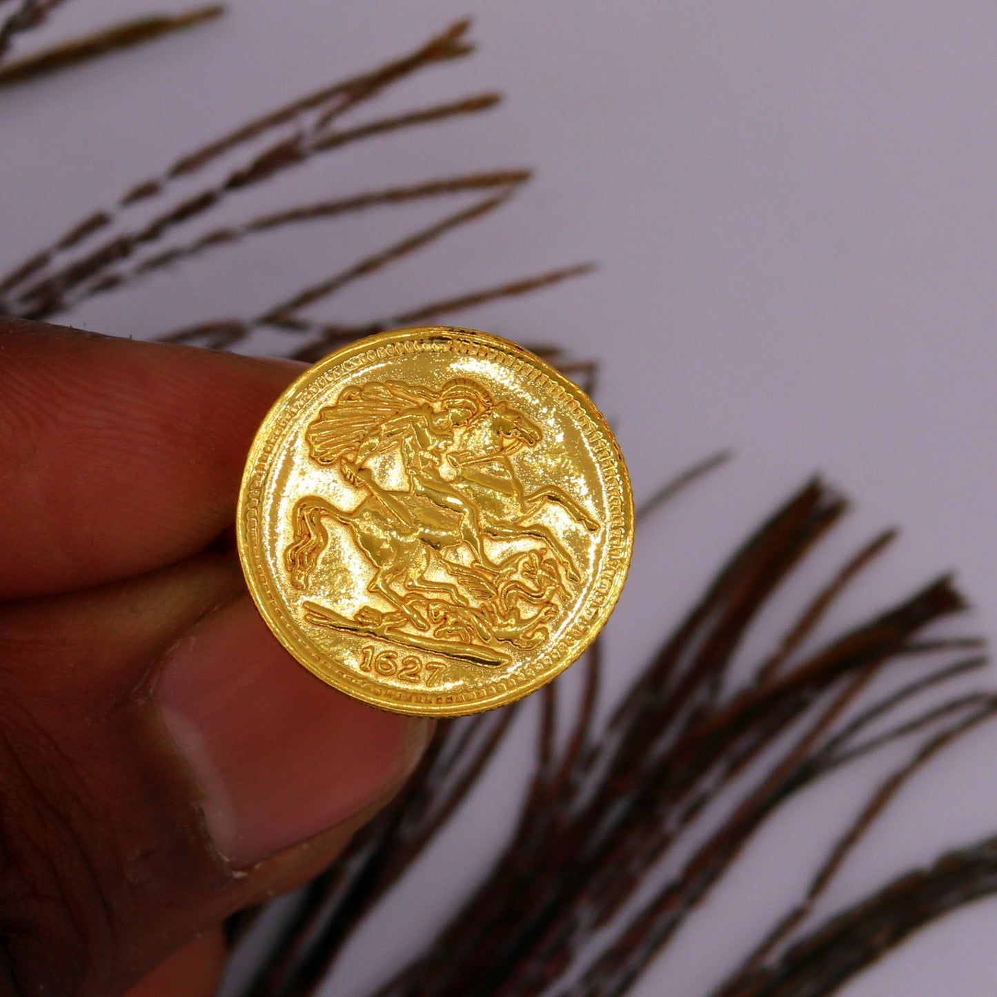 22kt yellow gold handmade ring coin ring with fabulous horse design victorian ring band unisex jewelry from rajasthan india - TRIBAL ORNAMENTS