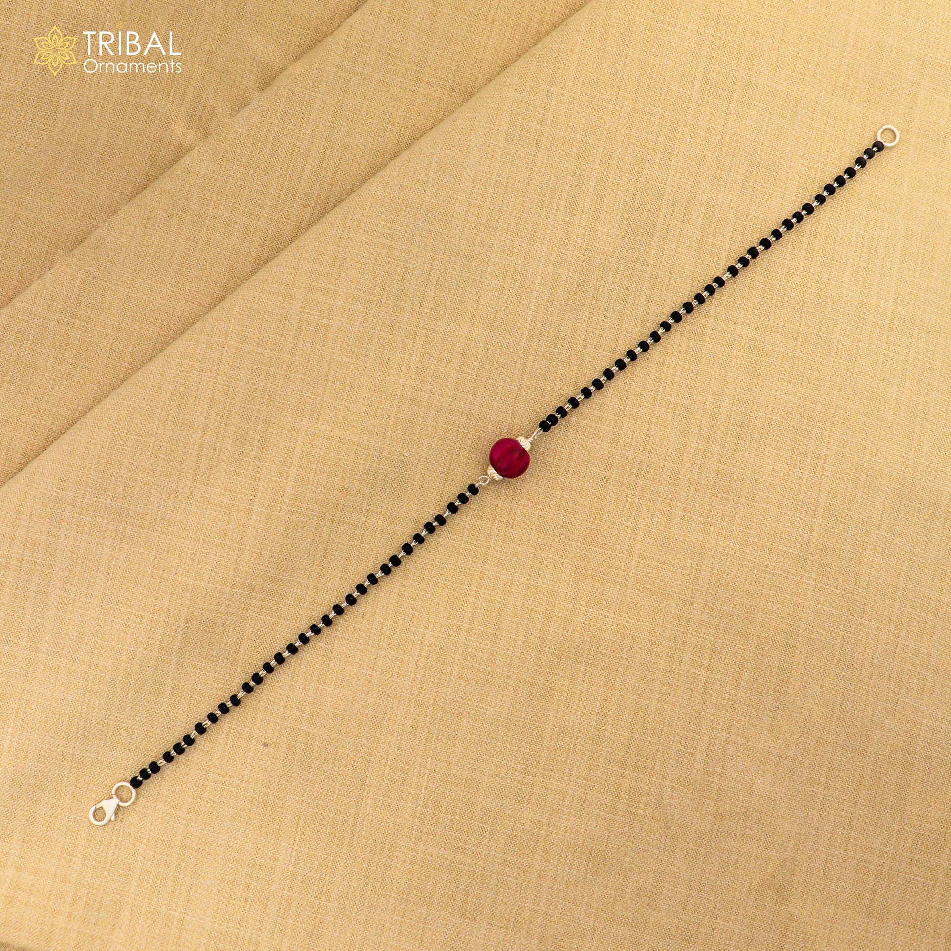 925 sterling silver modern cultural black beaded all sizes bracelet Combo use bracelet or anklets, best Mangalsutra bracelet sbr453 - TRIBAL ORNAMENTS
