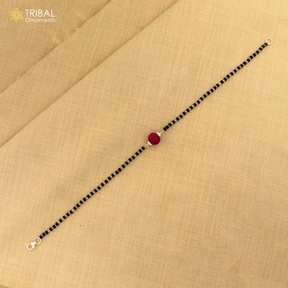 925 Sterling silver cultural black beaded bracelet combo, versatile for bracelets and anklets, with traditional design by TRIBAL ORNAMENTS.
