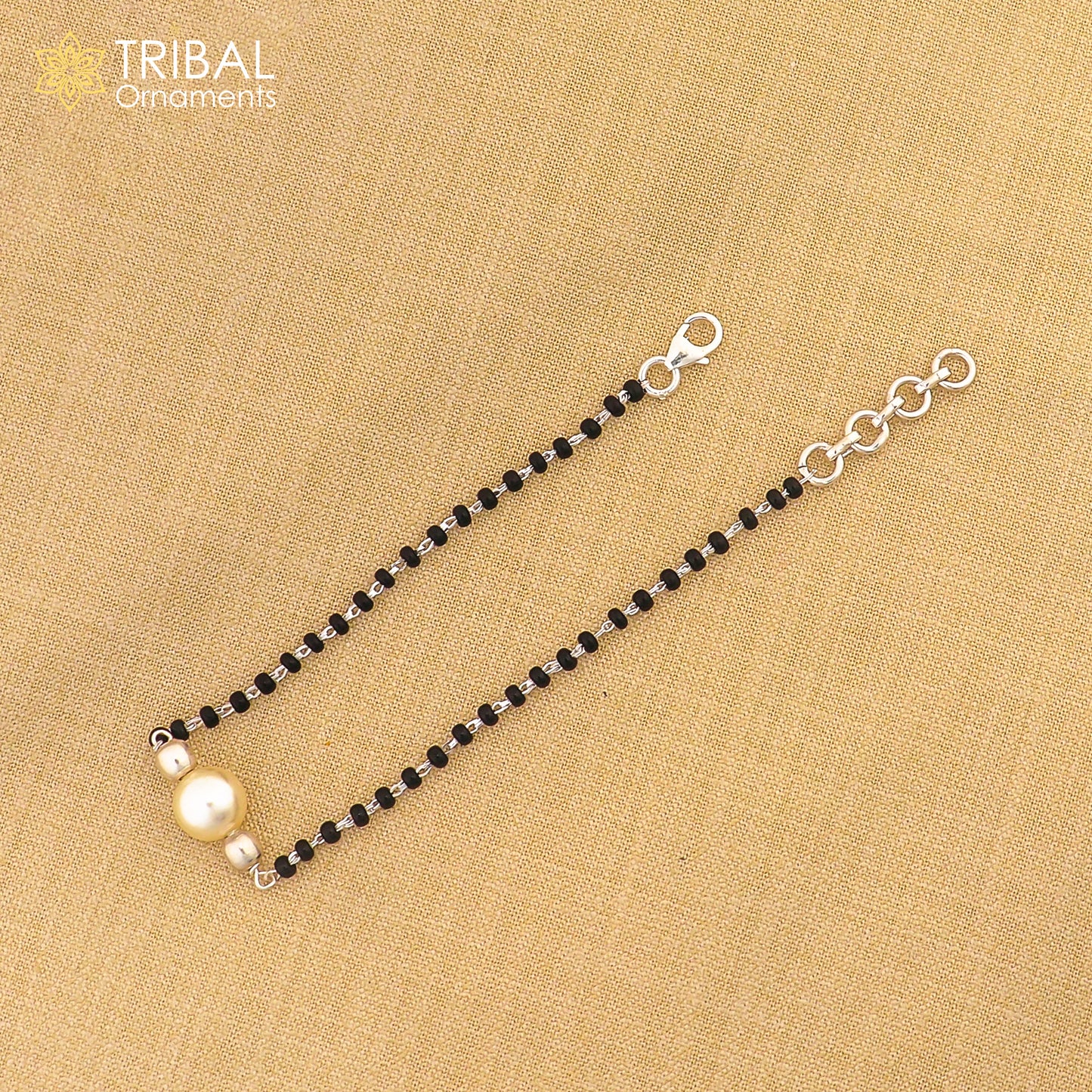 925 sterling silver modern cultural black beaded all sizes bracelet Combo use bracelet or anklets, best Mangalsutra bracelet sbr454 - TRIBAL ORNAMENTS