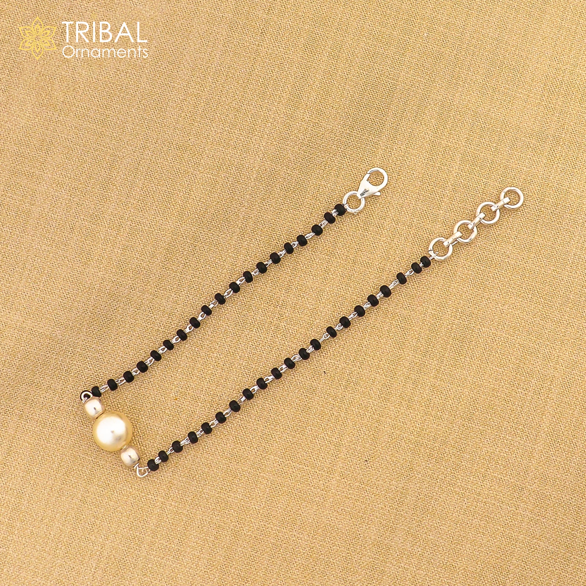 925 sterling silver modern cultural black beaded all sizes bracelet Combo use bracelet or anklets, best Mangalsutra bracelet sbr454 - TRIBAL ORNAMENTS