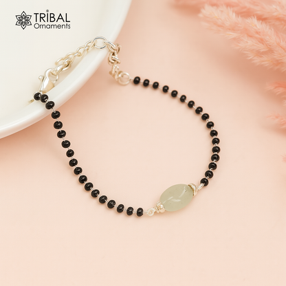 Sterling silver modern cultural black beaded girls bracelet and anklet combo by TRIBAL ORNAMENTS, includes mangalsutra bracelet, all sizes