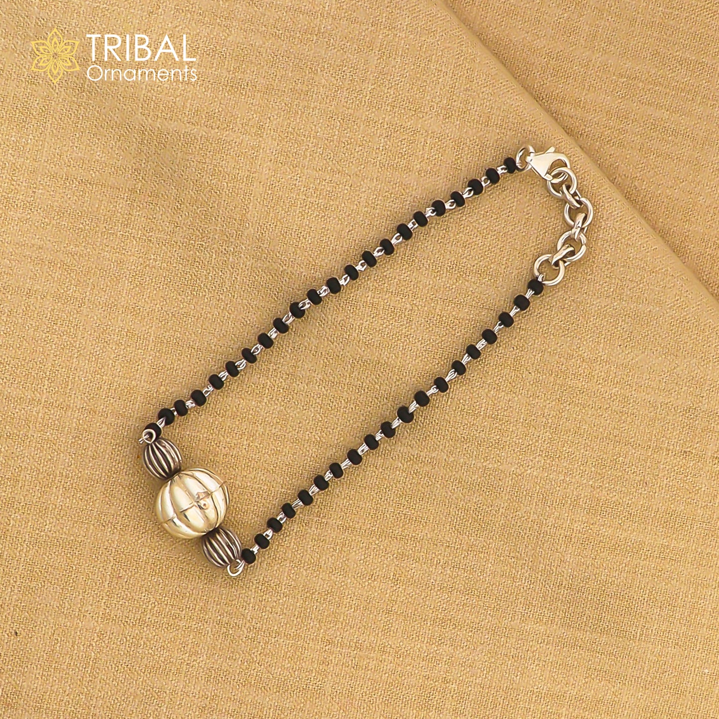 925 sterling silver modern cultural black beaded all sizes girls bracelet Combo use bracelet or anklets, best Mangalsutra bracelet sbr458 - TRIBAL ORNAMENTS