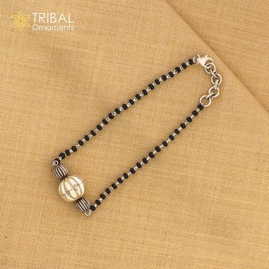 925 sterling silver modern cultural black beaded all sizes girls bracelet Combo use bracelet or anklets, best Mangalsutra bracelet sbr458 - TRIBAL ORNAMENTS