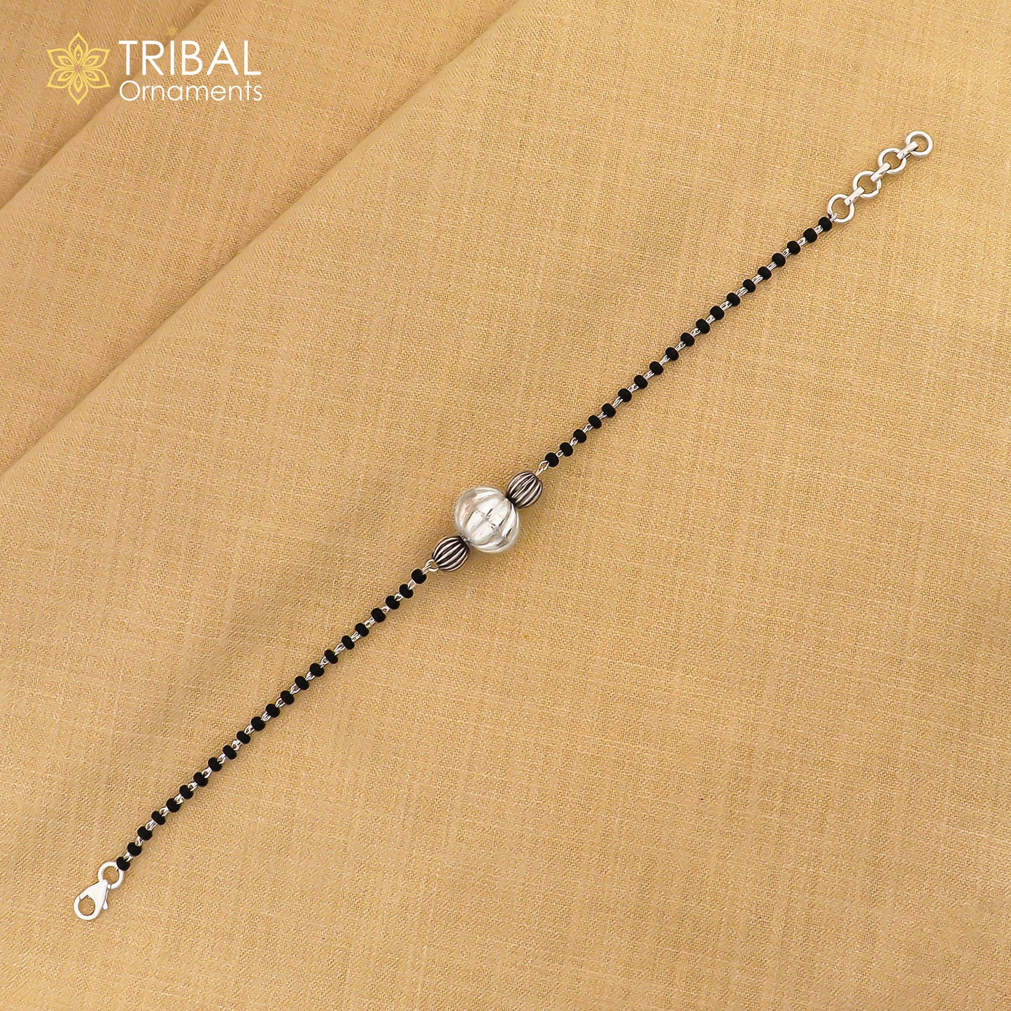 925 sterling silver modern cultural black beaded all sizes girls bracelet Combo use bracelet or anklets, best Mangalsutra bracelet sbr458 - TRIBAL ORNAMENTS