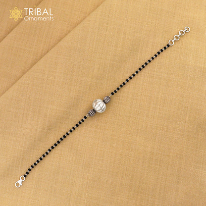 925 sterling silver modern cultural black beaded girls bracelet combo, featuring traditional design and various sizes from TRIBAL ORNAMENTS.