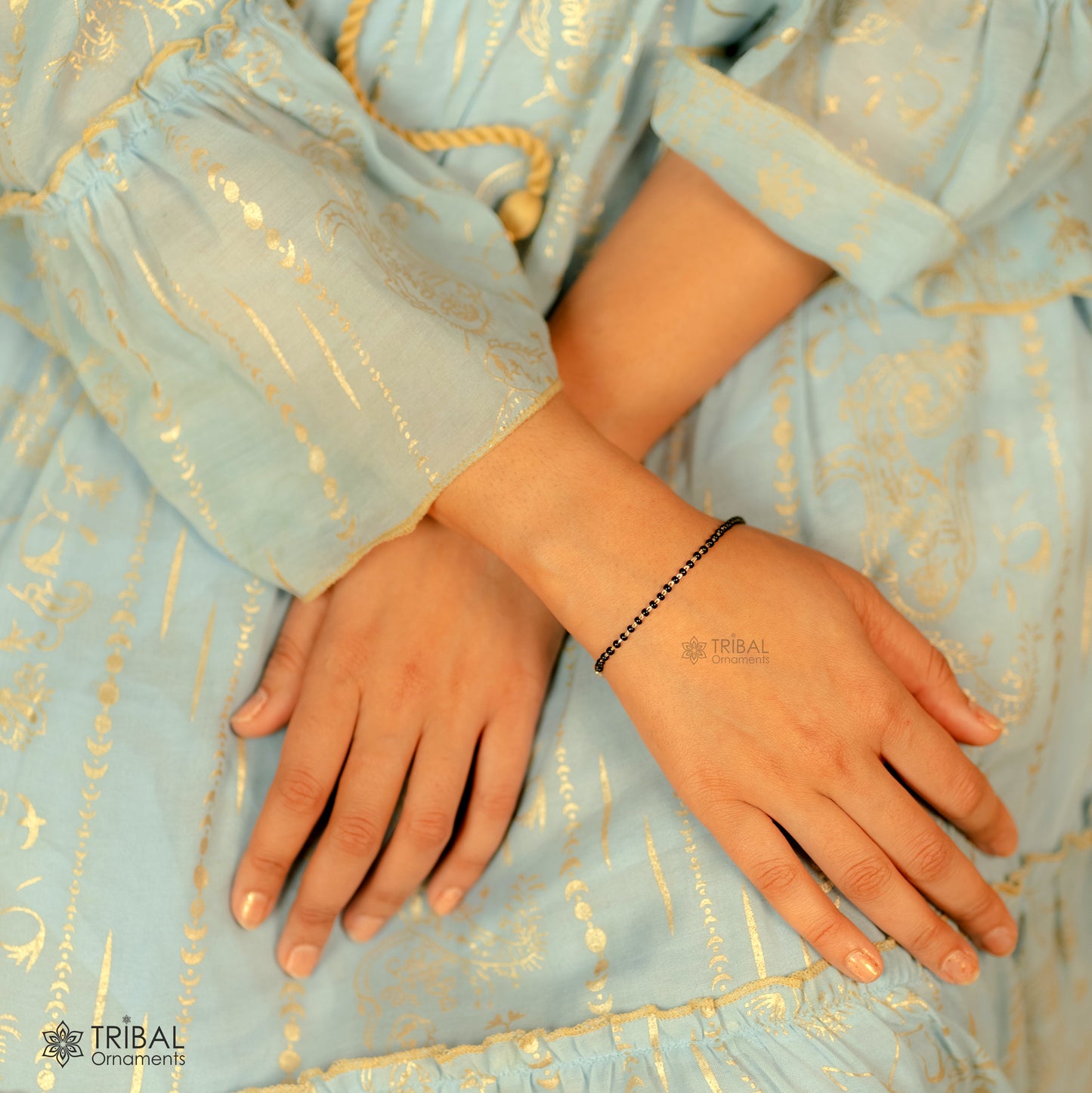 925 sterling silver modern cultural black beaded all sizes girls bracelet Combo use bracelet or anklets, best Mangalsutra bracelet sbr459 - TRIBAL ORNAMENTS