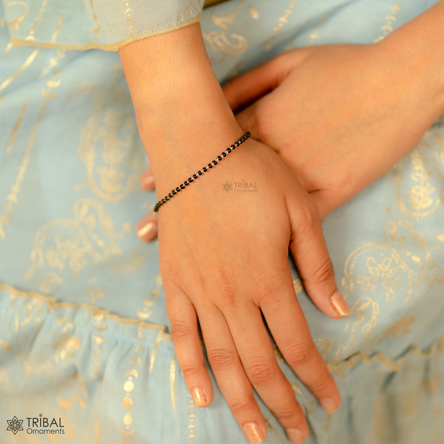 925 sterling silver modern cultural black beaded all sizes girls bracelet Combo use bracelet or anklets, best Mangalsutra bracelet sbr459 - TRIBAL ORNAMENTS