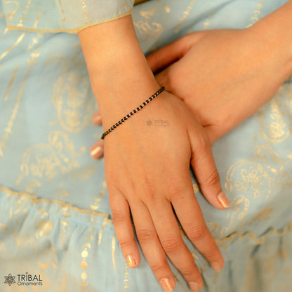 925 sterling silver modern cultural black beaded all sizes girls bracelet Combo use bracelet or anklets, best Mangalsutra bracelet sbr459 - TRIBAL ORNAMENTS