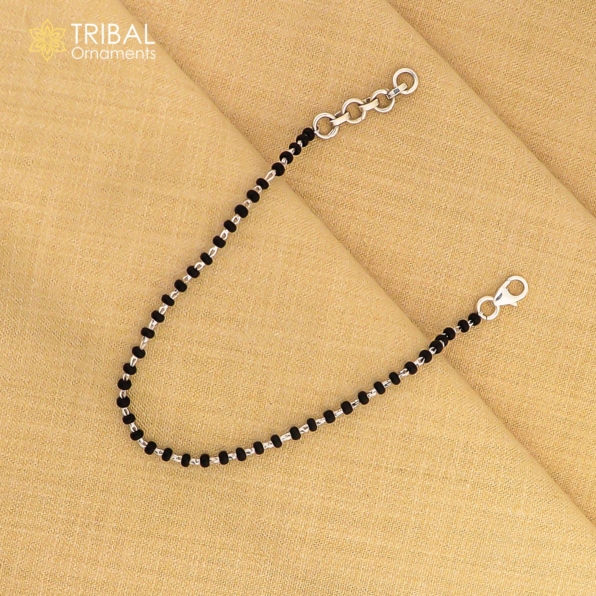 925 sterling silver modern cultural black beaded all sizes girls bracelet Combo use bracelet or anklets, best Mangalsutra bracelet sbr459 - TRIBAL ORNAMENTS