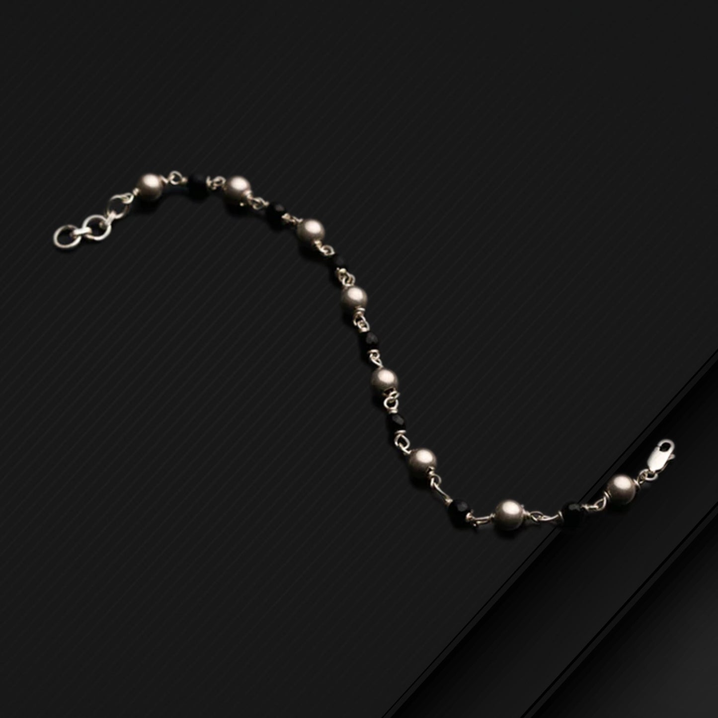 925 sterling silver pearl and black beaded chain bracelet Combo use bracelet or anklets, Mangalsutra bracelet mbr09 - TRIBAL ORNAMENTS