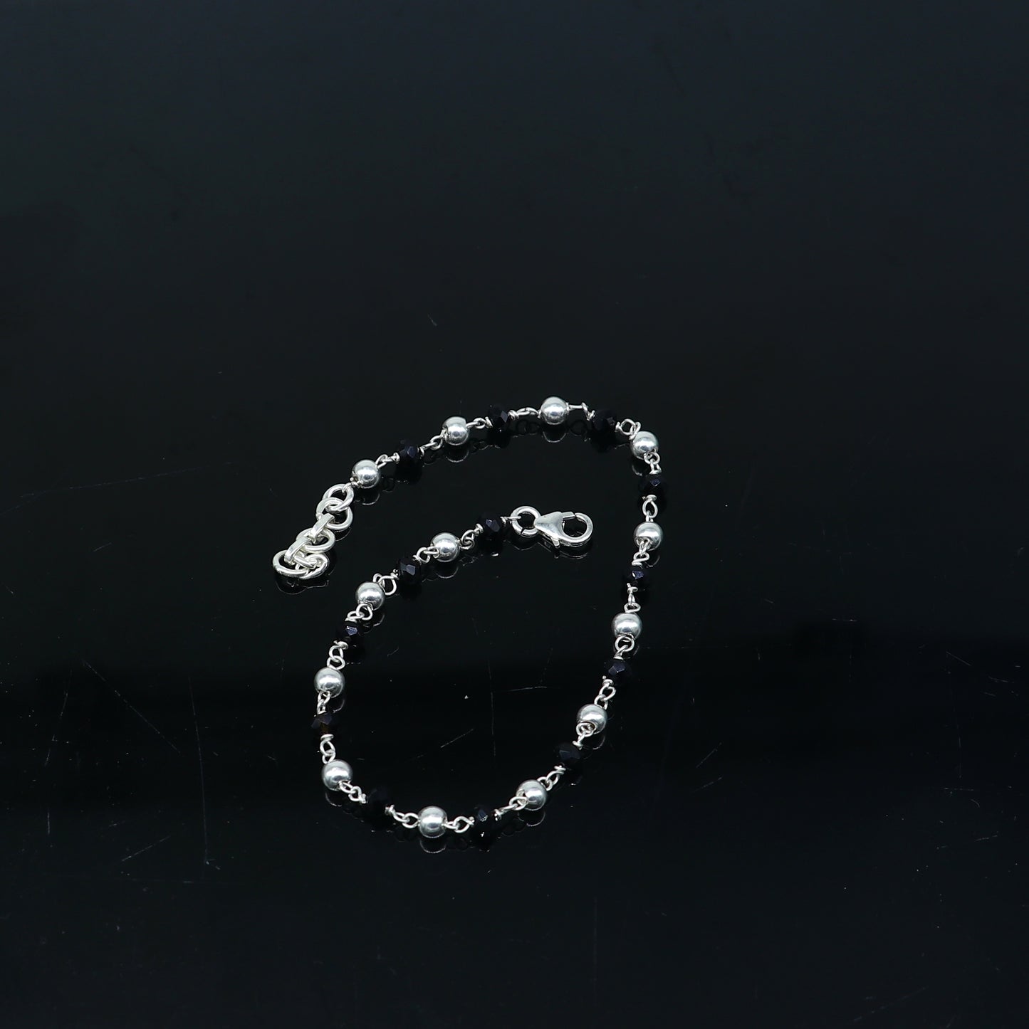 925 sterling silver pearl and black beaded chain bracelet Combo use bracelet or anklets, Mangalsutra bracelet mbr09 - TRIBAL ORNAMENTS