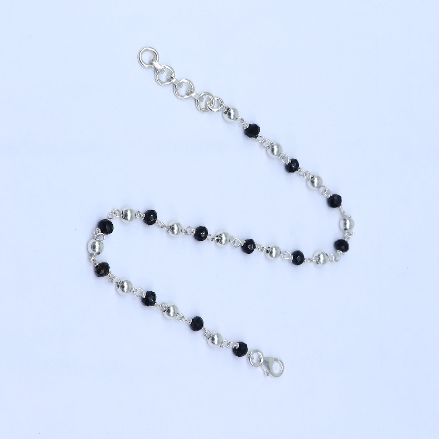 925 sterling silver pearl and black beaded chain bracelet Combo use bracelet or anklets, Mangalsutra bracelet mbr09 - TRIBAL ORNAMENTS